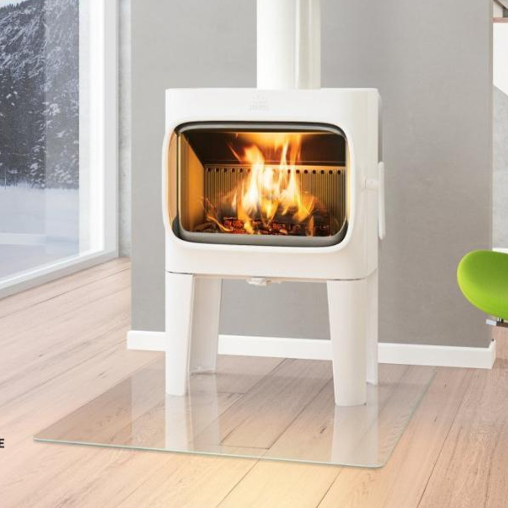 An image of Jotul F305 Wood Burning Stove with Long Legs - White Enamel - With Heat Shield
